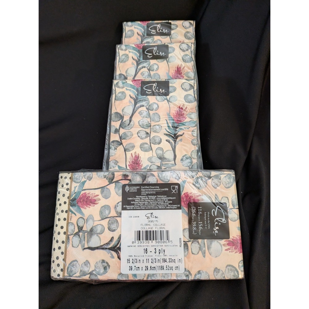 LOT OF 4 SETS Elise Floral Collage Napkins Cocktail, Guest Towl & Dinner Napkin - Picture 8 of 12